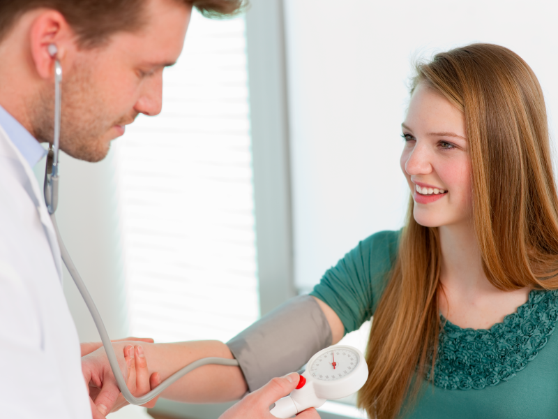 0401kidshbp_sc-1 Young teen girl getting BP checked. (Henglein and Steets, Getty Images)