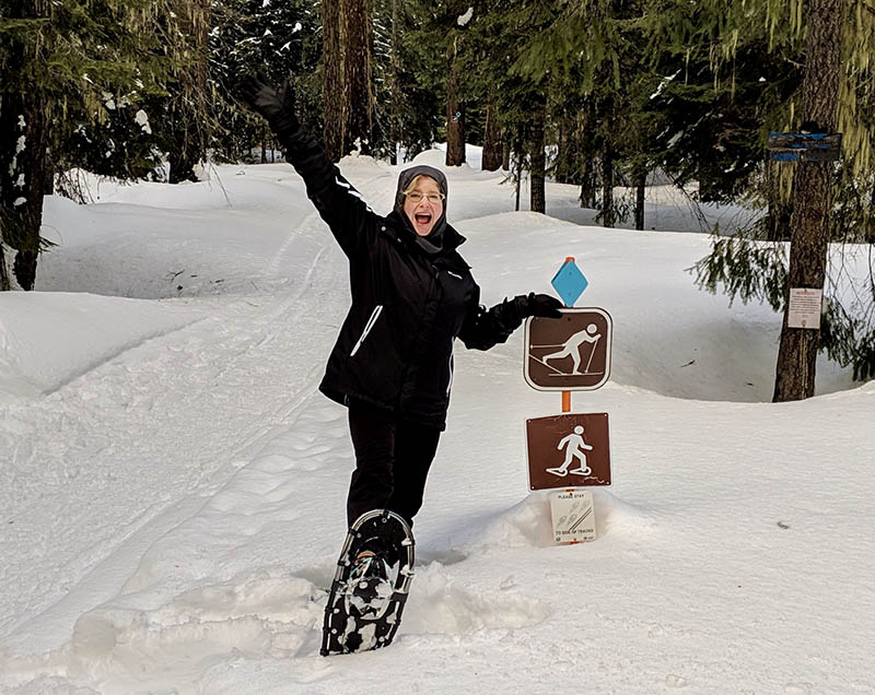 0511sfthstephaniegerding-2 Stephanie Gerding snowshoeing for the first time after her strokes. (Photo courtesy of Stephanie Gerding)
