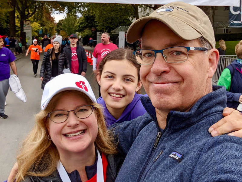 0511sfthstephaniegerding_sc Stroke survivor Stephanie Gerding (left) with her husband, Patrick, and daughter, Madeline at a 2019 AHA Heart Walk. (Photo courtesy of Stephanie Gerding)