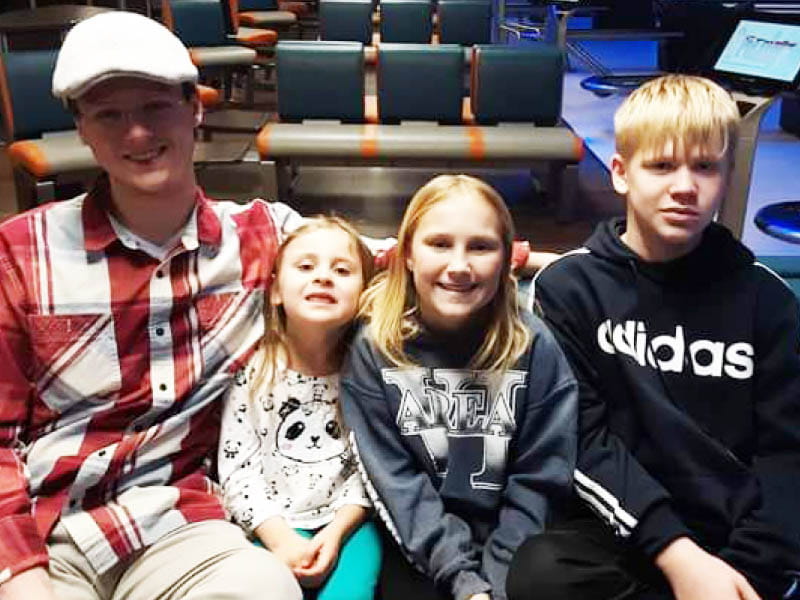 Stroke survivor Trenden Johnston (far right) in 2019 with his siblings, from left: Kody Blough, Ava Orpen and Emma Johnston. (Photo courtesy of Amanda Blough)