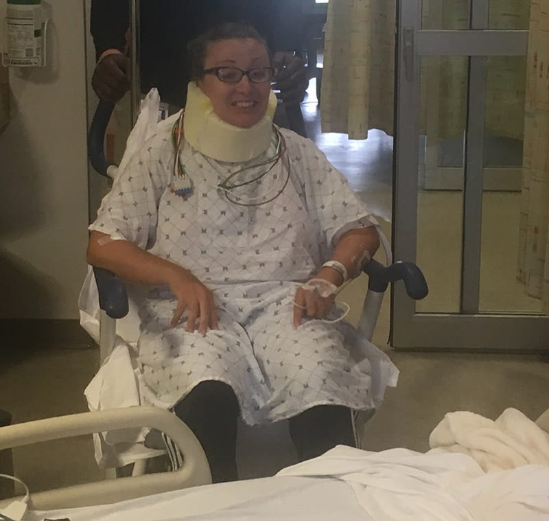Saundra Minge recovering in the hospital after having two strokes. (Photo courtesy of Saundra Minge)