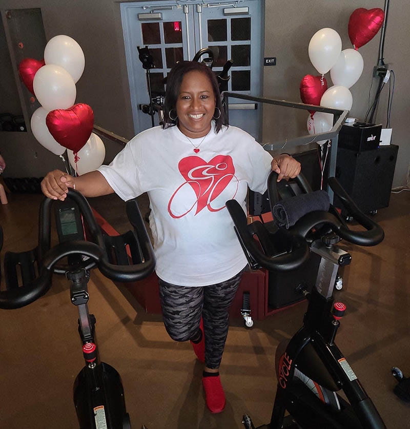 Dawn Turnage does indoor cycling classes twice a week. (Photo courtesy of Dawn Turnage)