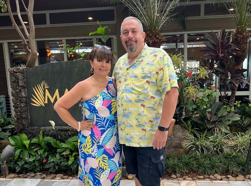 Maria Philippon (left) with her husband, Gregory, on vacation in Hawaii – the first they've taken together since her surgery. (Photo courtesy of Maria Philippon)