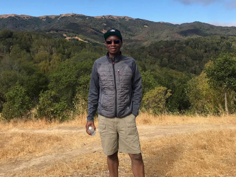 Dr. Bruce Ovbiagele on a hike at Mount Burdell in Marin County, California.