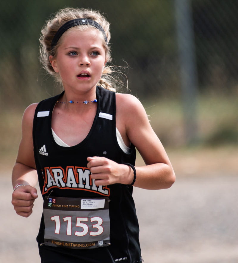 Riley Clower, a student at Laramie Middle School in Wyoming, at a cross country meet in October in Cheyenne. (Photo courtesy of Amanda Clower)